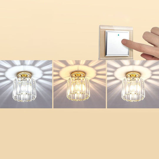 Contemporary Geometric Crystal Prism Flush Mount Led Ceiling Light Fixture Gold / Third Gear Round