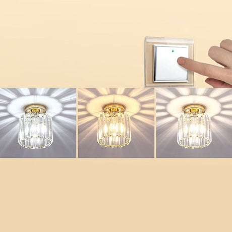 Contemporary Geometric Crystal Prism Flush Mount Led Ceiling Light Fixture Gold / Third Gear Round