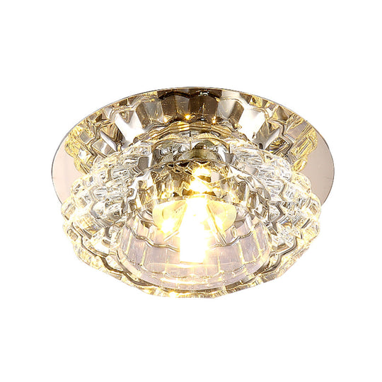 Modern Led Flush Ceiling Light – Clear Crystal Floral Design For Entryway