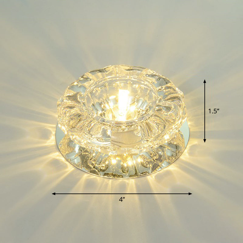 Minimalist Clear Led Flush Mount Fixture For Hallway - Floral Crystal Lighting / Warm