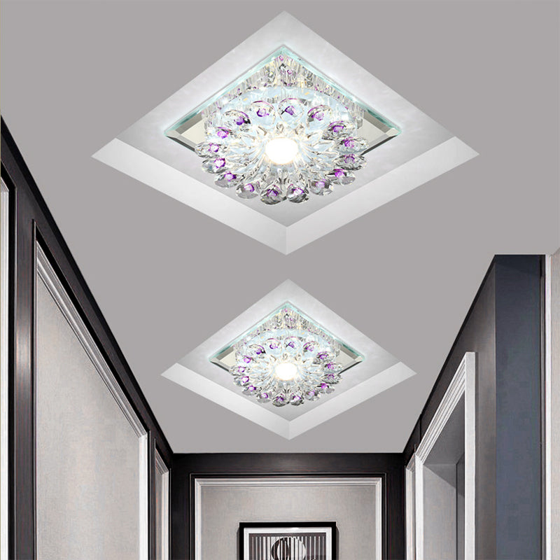 Crystal Led Flush Ceiling Light Fixture - Modern Entryway Clear