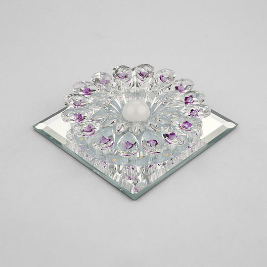 Crystal Led Flush Ceiling Light Fixture - Modern Entryway Clear / Third Gear Square Plate