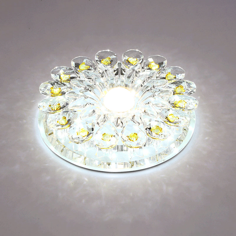 Crystal Led Flush Ceiling Light Fixture - Modern Entryway Clear / White Round