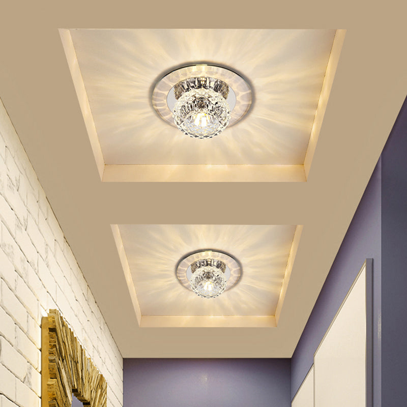 Crystal Bowl Shade Led Flush Mount Ceiling Light - Elegant Simplicity For Entryways