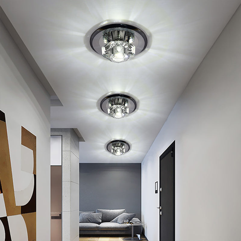 Modern Beveled Crystal Led Flush Ceiling Light Fixture - Ideal For Hallways