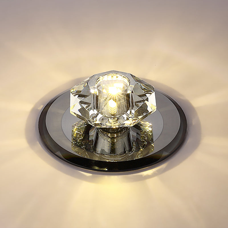 Modern Beveled Crystal Led Flush Ceiling Light Fixture - Ideal For Hallways Black / Warm