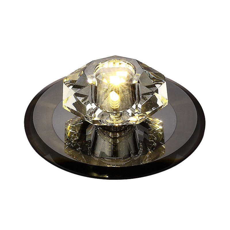 Modern Beveled Crystal Led Flush Ceiling Light Fixture - Ideal For Hallways