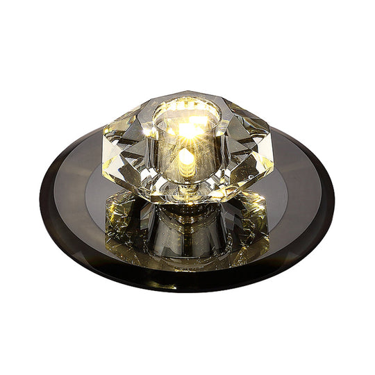 Modern Beveled Crystal Led Flush Ceiling Light Fixture - Ideal For Hallways