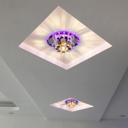 Modern Crystal Led Flush Mount Ceiling Light For Hallway With Flower-Like Design Clear / Purple