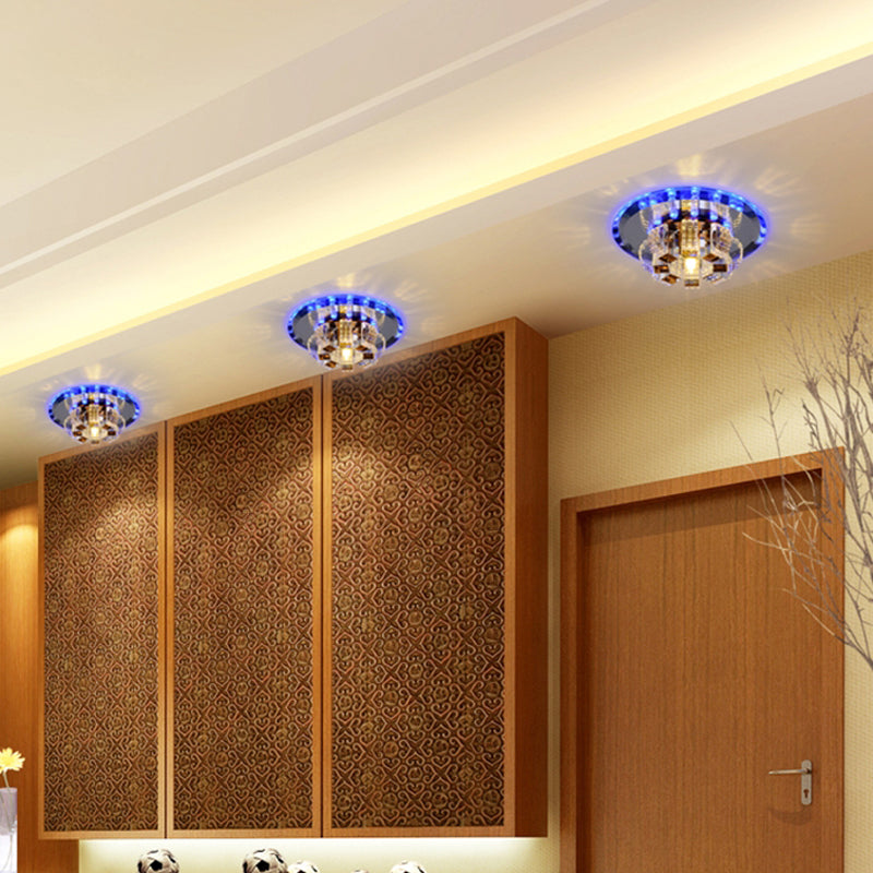 Modern Crystal Led Flush Mount Ceiling Light For Hallway With Flower-Like Design Clear / Blue