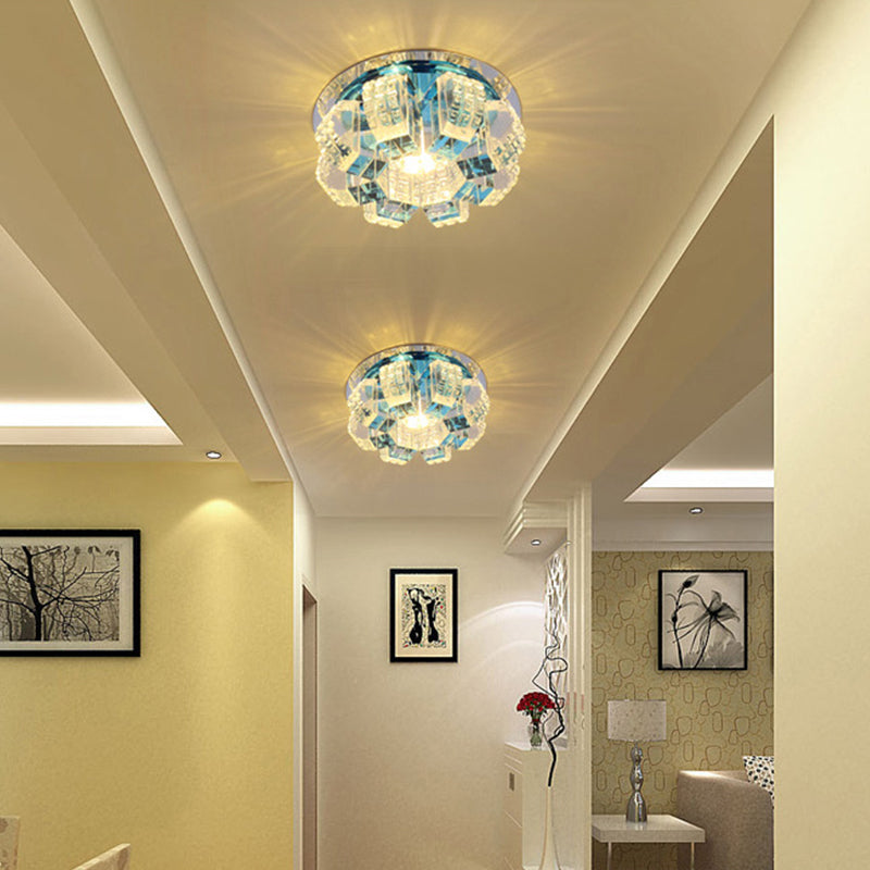 Sleek Crystal Corridor Flush Mount Ceiling Light With Led Blossom - Clear