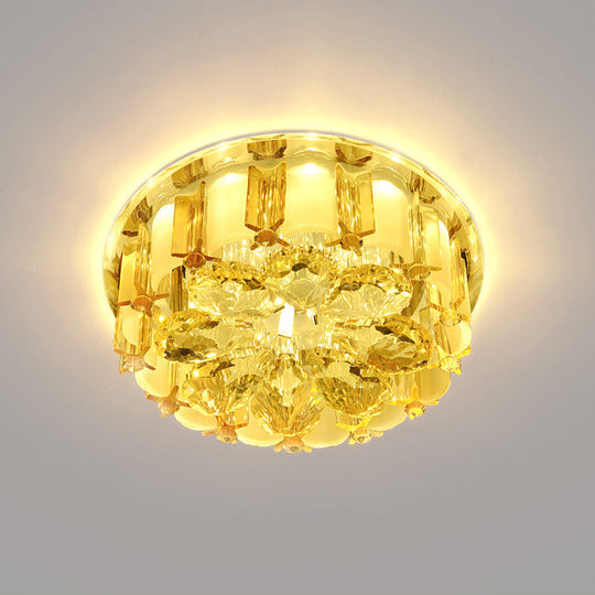 Amber Crystal Led Flush Ceiling Light For Modern Entryways / Warm