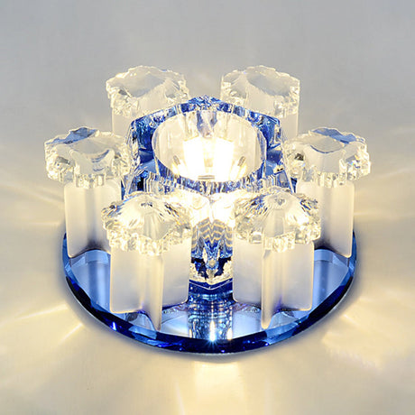Modern Crystal Flower Led Ceiling Light For Hallway With Flush Mount Shade