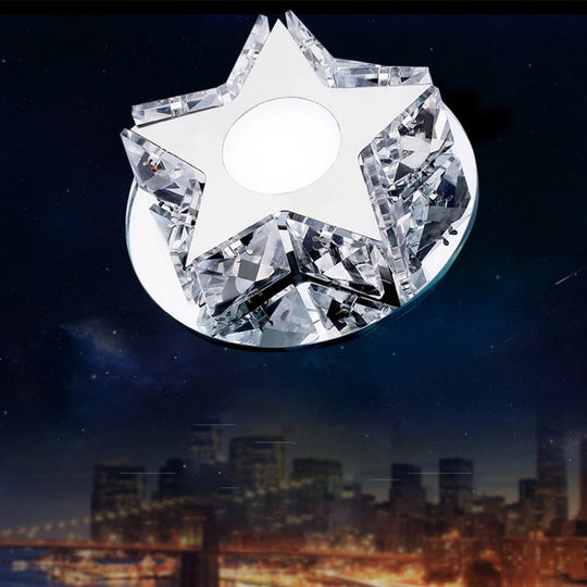 Modern Crystal Led Flush Mount Ceiling Light - Five-Pointed Star Design For Entryway