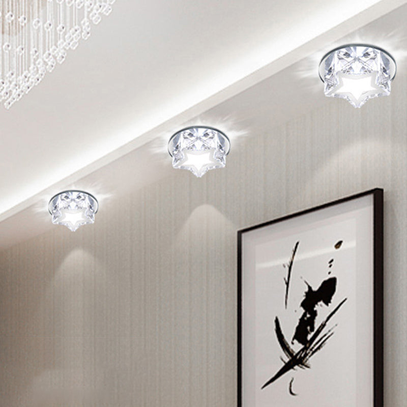 Modern Crystal Led Flush Mount Ceiling Light - Five-Pointed Star Design For Entryway