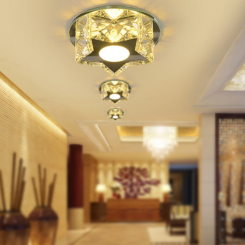 Modern Crystal Led Flush Mount Ceiling Light - Five - Pointed Star Design For Entryway Clear / Warm