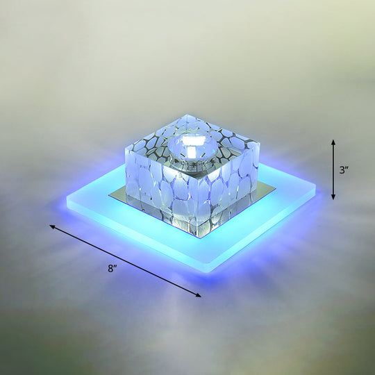 Clear Crystal Led Flush Mount Ceiling Light For Hallways And Corridors / 8 Blue