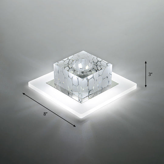 Clear Crystal Led Flush Mount Ceiling Light For Hallways And Corridors / 8’ White