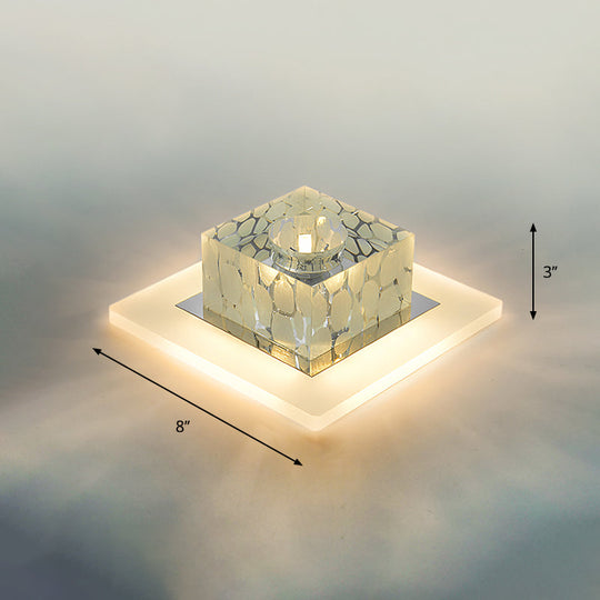 Clear Crystal Led Flush Mount Ceiling Light For Hallways And Corridors / 8 Warm