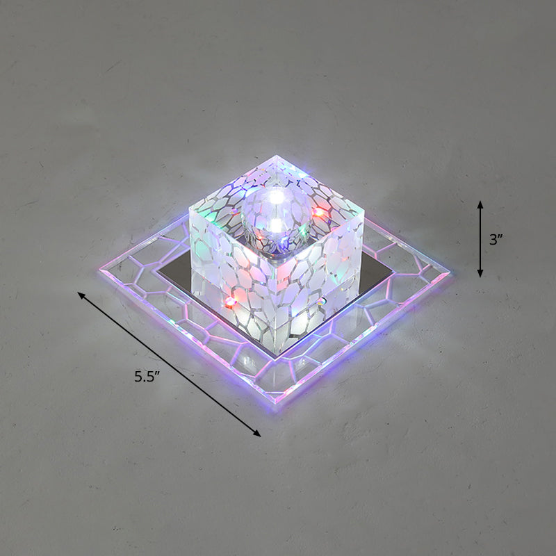Minimalist Clear Led Crystal Square Flush Mount Lighting For Passage / 5.5 Multi Color