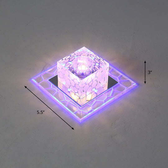 Minimalist Clear Led Crystal Square Flush Mount Lighting For Passage / 5.5’ Blue