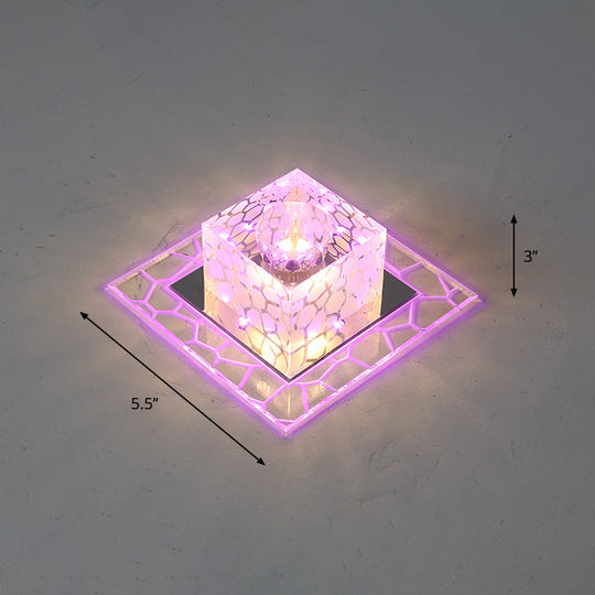 Minimalist Clear Led Crystal Square Flush Mount Lighting For Passage / 5.5’ Pink