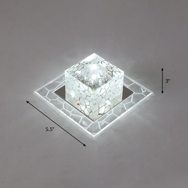 Minimalist Clear Led Crystal Square Flush Mount Lighting For Passage / 5.5 White