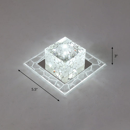 Minimalist Clear Led Crystal Square Flush Mount Lighting For Passage / 5.5 White