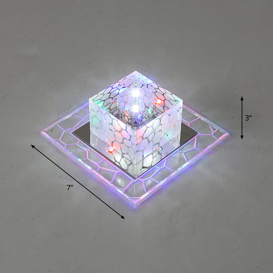 Minimalist Clear Led Crystal Square Flush Mount Lighting For Passage / 7’ Multi Color