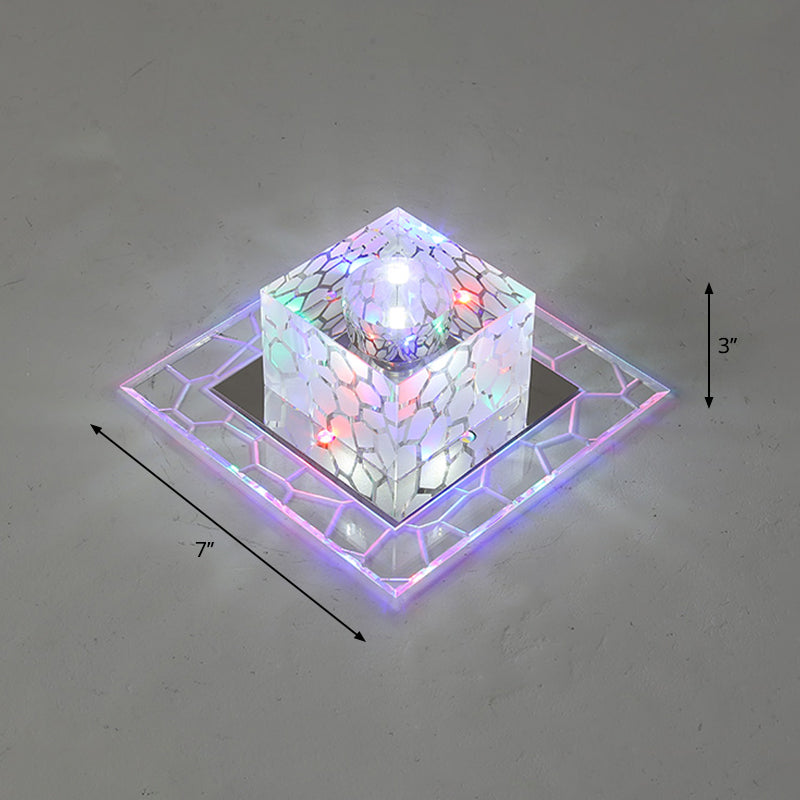 Minimalist Clear Led Crystal Square Flush Mount Lighting For Passage / 7 Multi Color