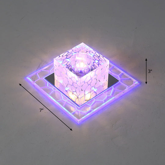 Minimalist Clear Led Crystal Square Flush Mount Lighting For Passage / 7 Blue