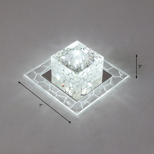 Minimalist Clear Led Crystal Square Flush Mount Lighting For Passage / 7’ White