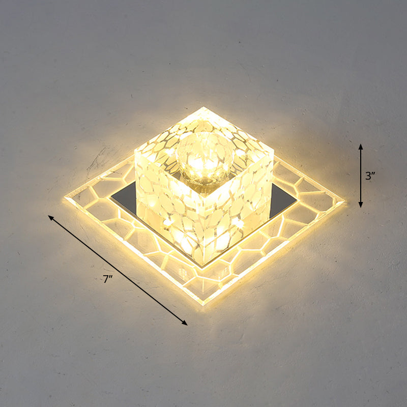Minimalist Clear Led Crystal Square Flush Mount Lighting For Passage / 7’ Warm