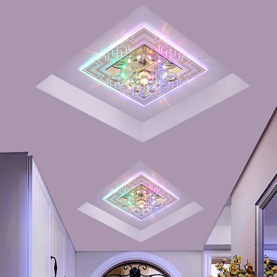 Modern Clear Floral Crystal Led Flush Mount Ceiling Light For Passage