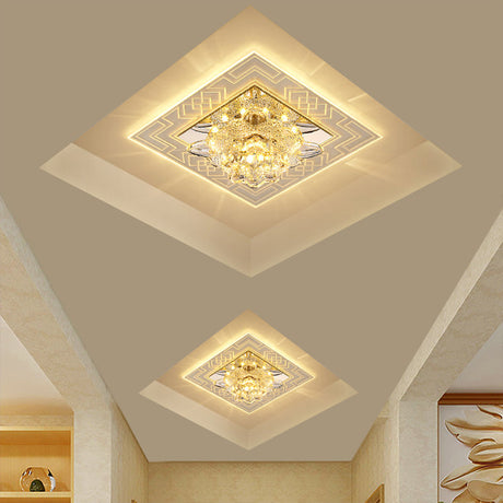 Modern Clear Floral Crystal Led Flush Mount Ceiling Light For Passage