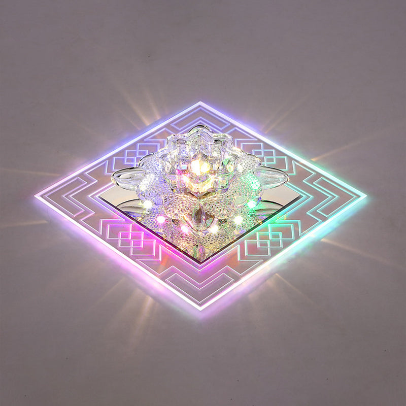 Modern Clear Floral Crystal Led Flush Mount Ceiling Light For Passage / Multi Color