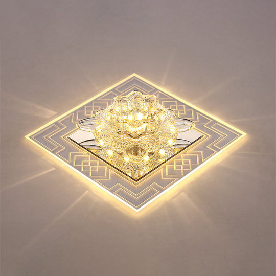 Modern Clear Floral Crystal Led Flush Mount Ceiling Light For Passage / Warm