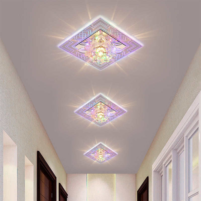 Modern Clear Floral Crystal Led Flush Mount Ceiling Light For Passage