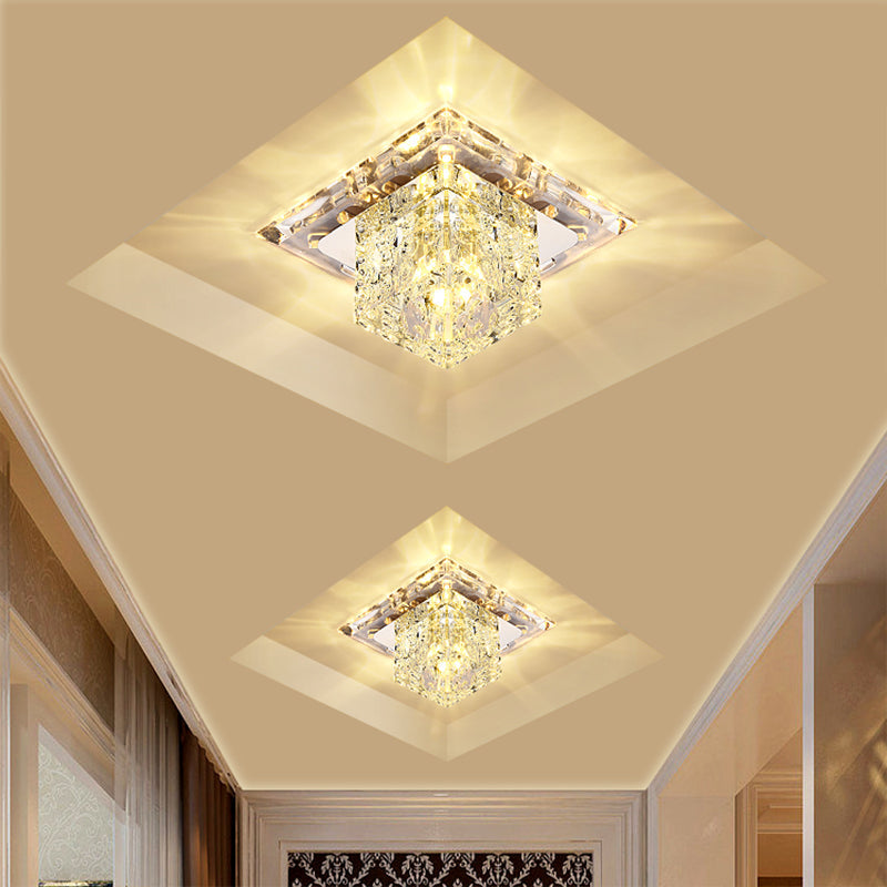 Simplicity Square Led Crystal Flush Mount Ceiling Light - Clear For Entryways