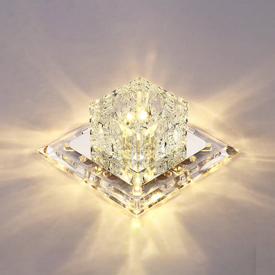 Simplicity Square Led Crystal Flush Mount Ceiling Light - Clear For Entryways / 5.5 Warm