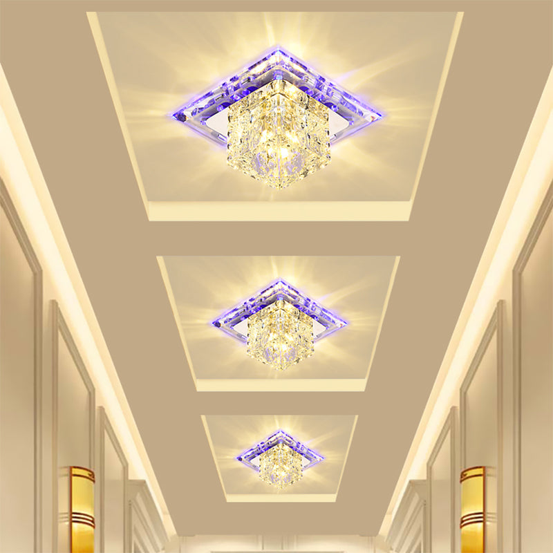 Simplicity Square Led Crystal Flush Mount Ceiling Light - Clear For Entryways