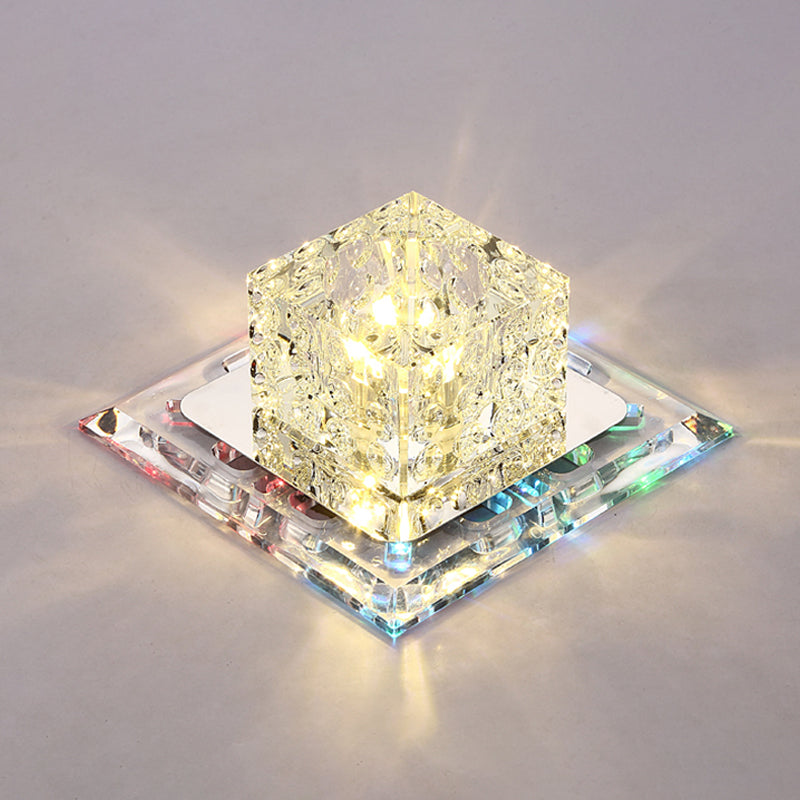 Simplicity Square Led Crystal Flush Mount Ceiling Light - Clear For Entryways / 7 Color