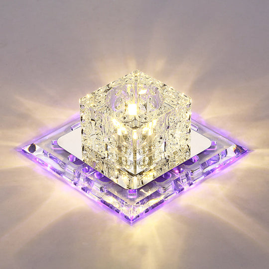 Simplicity Square Led Crystal Flush Mount Ceiling Light - Clear For Entryways / 7 Purple