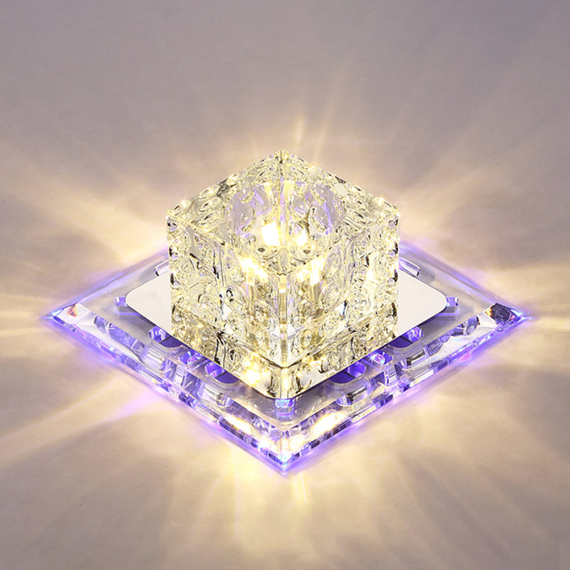 Simplicity Square Led Crystal Flush Mount Ceiling Light - Clear For Entryways / 7’ Blue