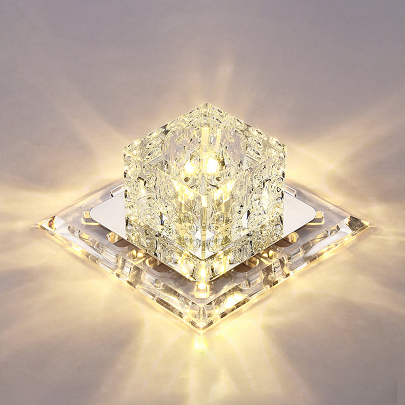 Simplicity Square Led Crystal Flush Mount Ceiling Light - Clear For Entryways / 7 Warm