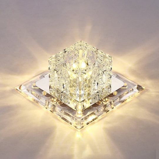 Simplicity Square Led Crystal Flush Mount Ceiling Light - Clear For Entryways / 7 Warm