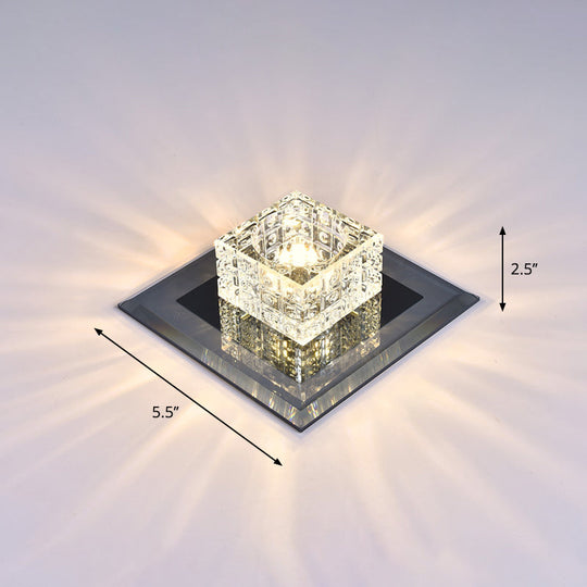 Modern Crystal Led Ceiling Light With Square Shade For Corridors Black / 5.5’ Warm