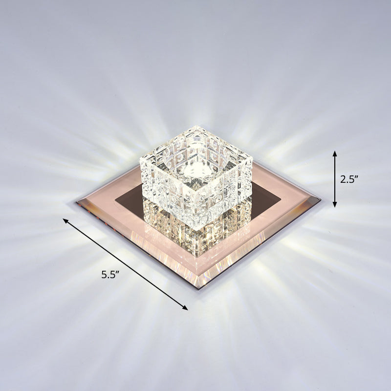 Modern Crystal Led Ceiling Light With Square Shade For Corridors Tan / 5.5’ White