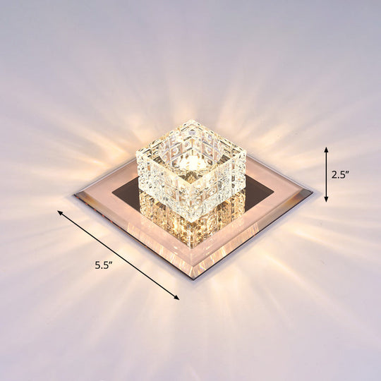 Modern Crystal Led Ceiling Light With Square Shade For Corridors Tan / 5.5’ Warm