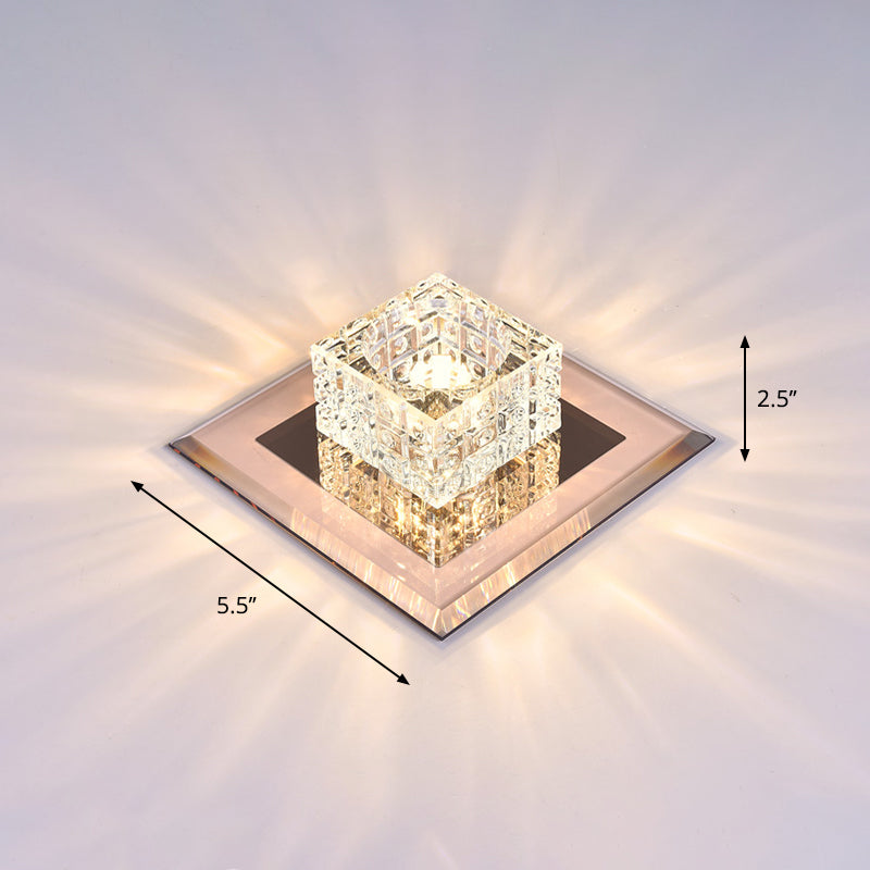 Modern Crystal Led Ceiling Light With Square Shade For Corridors Tan / 5.5 Warm
